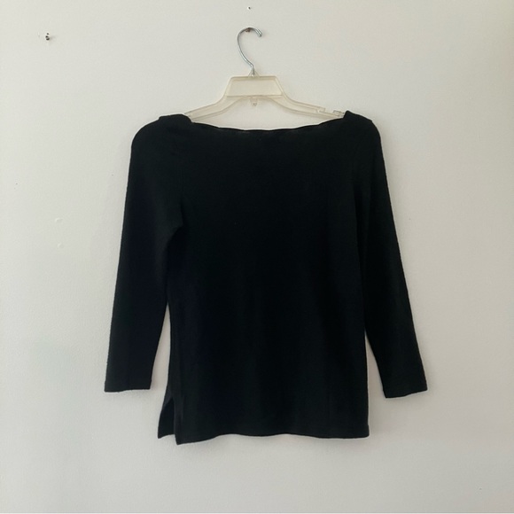 Black Scalloped Boatneck Brushed Knit Sweater Top - Picture 5 of 7